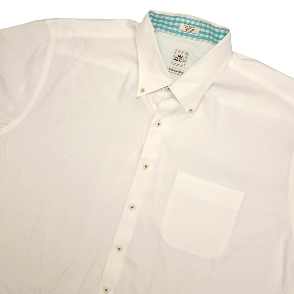 Peter Millar Shirt Mens XL White Weekender Wash Short Sleeve Button Down